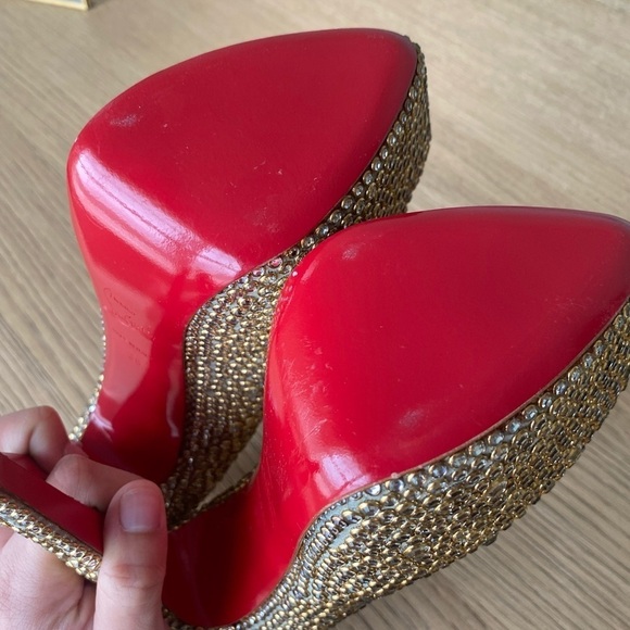 CHRISTIAN LOUBOUTIN Gold Crystal Daffodile straps 160 heels - Picture 10 of 16